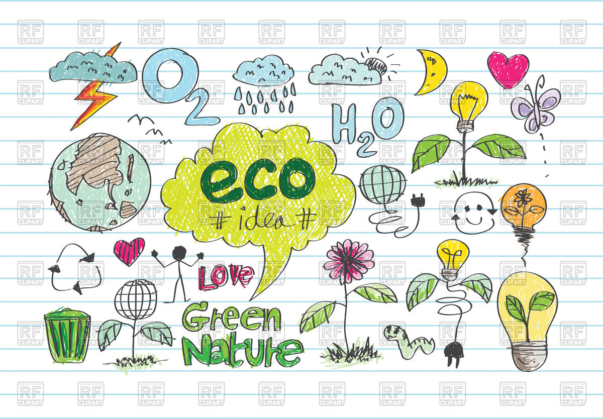 1200x834 Cute Eco Friendly Doodles Vector Image Vector Artwork Of Icons