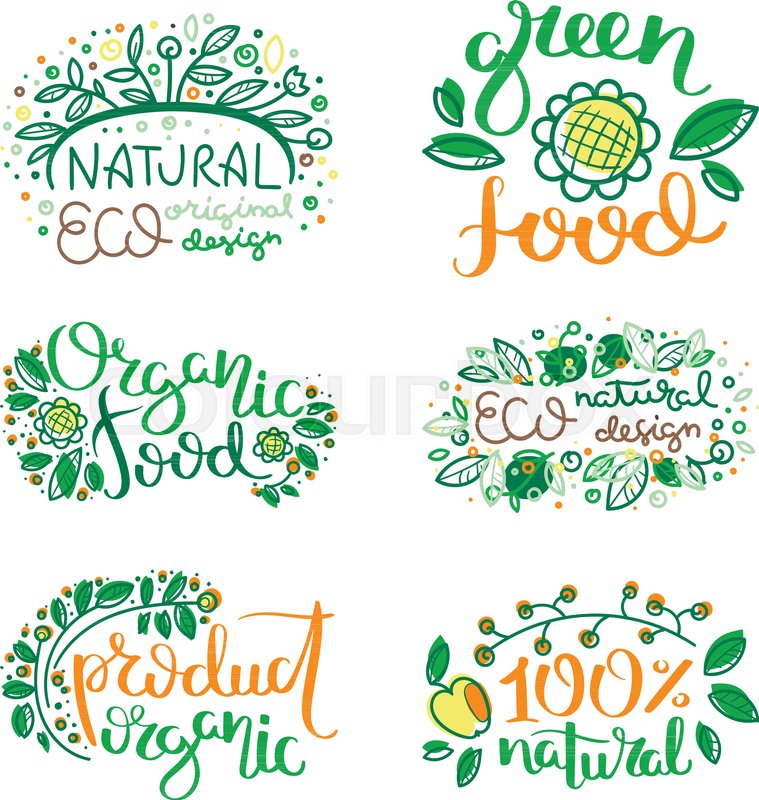 759x800 Eco Vector Organic Labels, Bio Emblems For Stickers And
