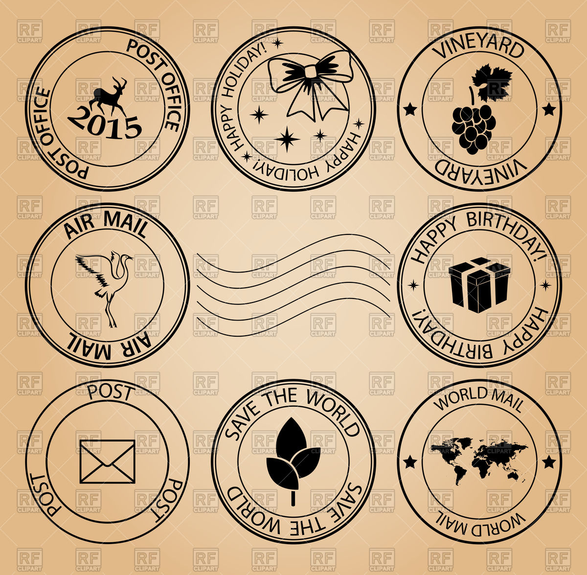 1200x1175 Set Of Post Stamps For Holidays And Ecology On Vintage Background