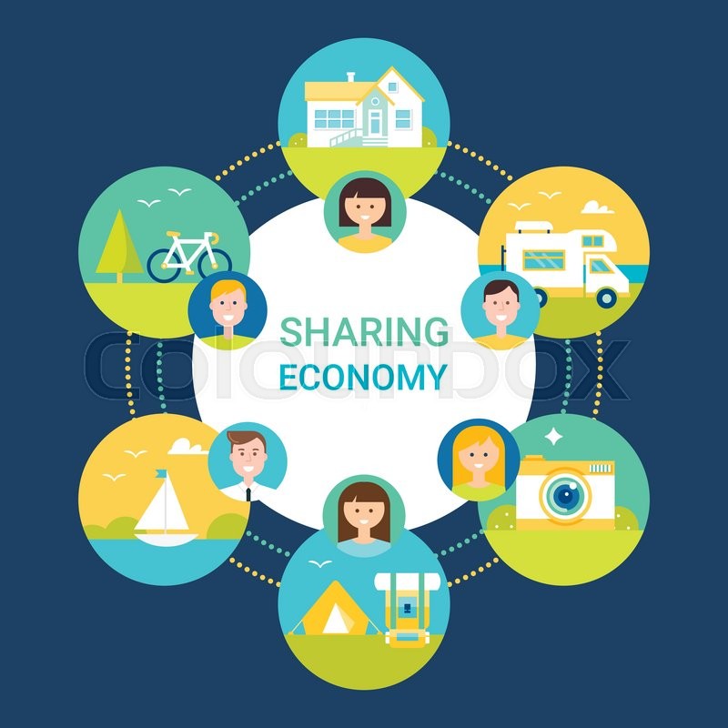 800x800 Sharing Economy Vector Illustration. People And Objects Icons