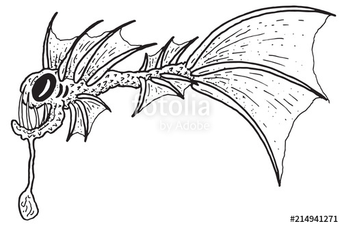 500x331 Scary Weird Deep Sea Imaginary Angler Fish Eel Vector Illustration