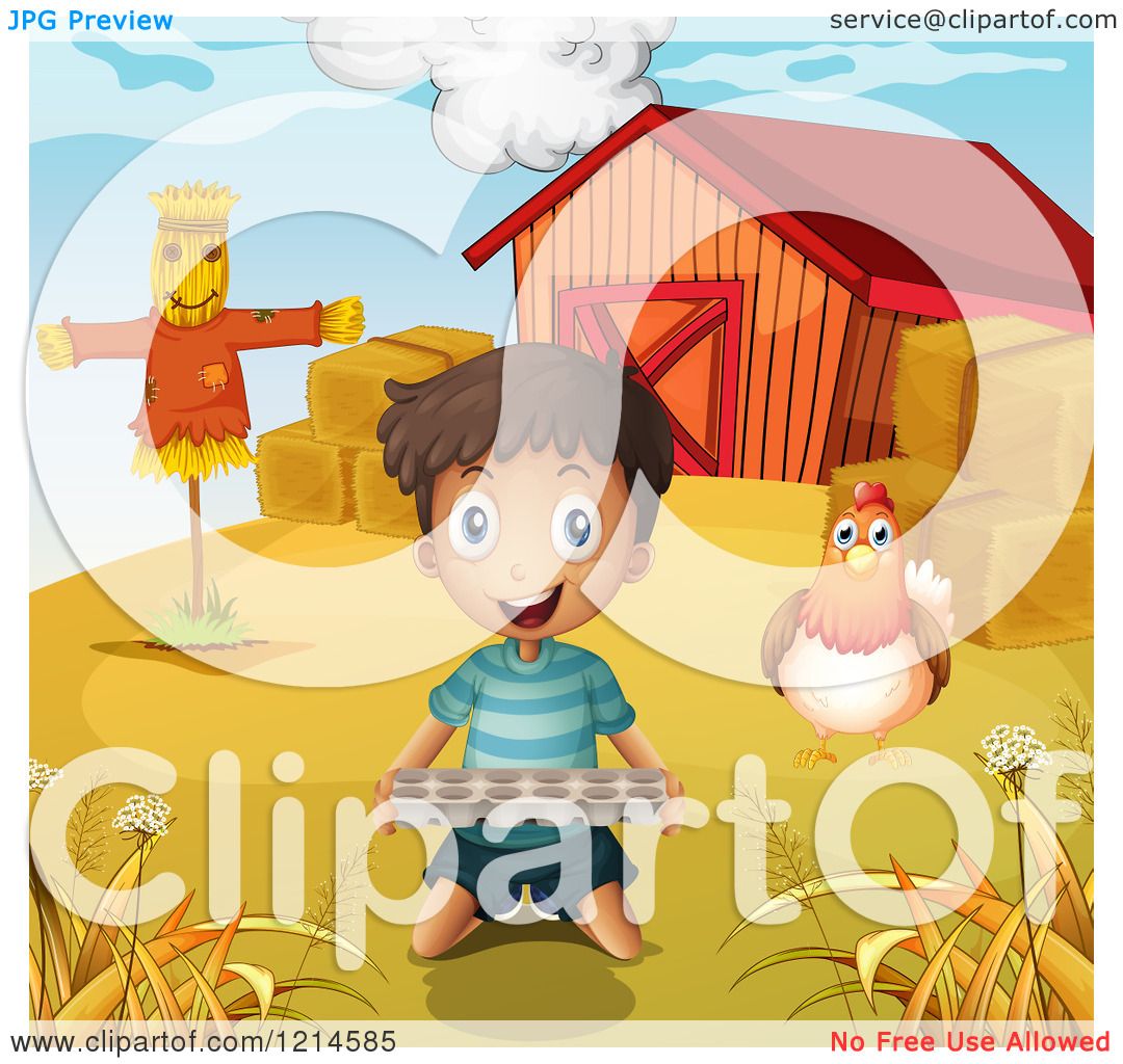 1080x1024 Cartoon Of A Boy Holding An Egg Carton By A Chicken Scarecrow And