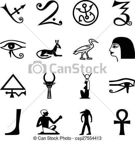 450x470 Egypt Symbols. Vector Format. Black Egypt Symbols On White