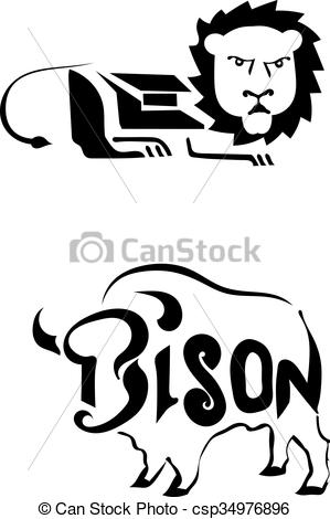 299x470 A Set Of Sketches And Bull Egyptian Lion, Isolated Background