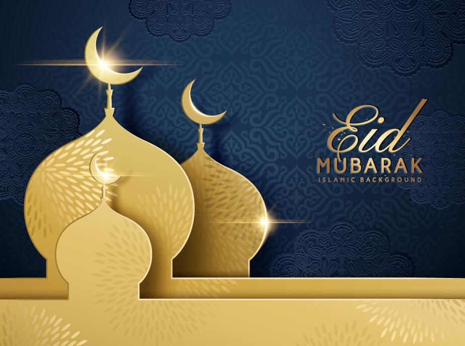 924x687 Eid Mubarak Dark Background With Golden Building Vector 03 Free