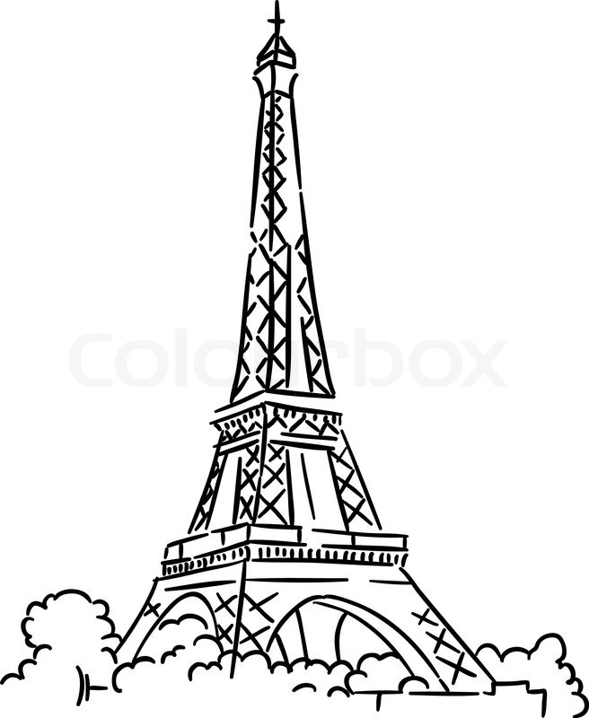656x800 Eiffel Tower In Paris, France. Sketch Vector Illustration Stock