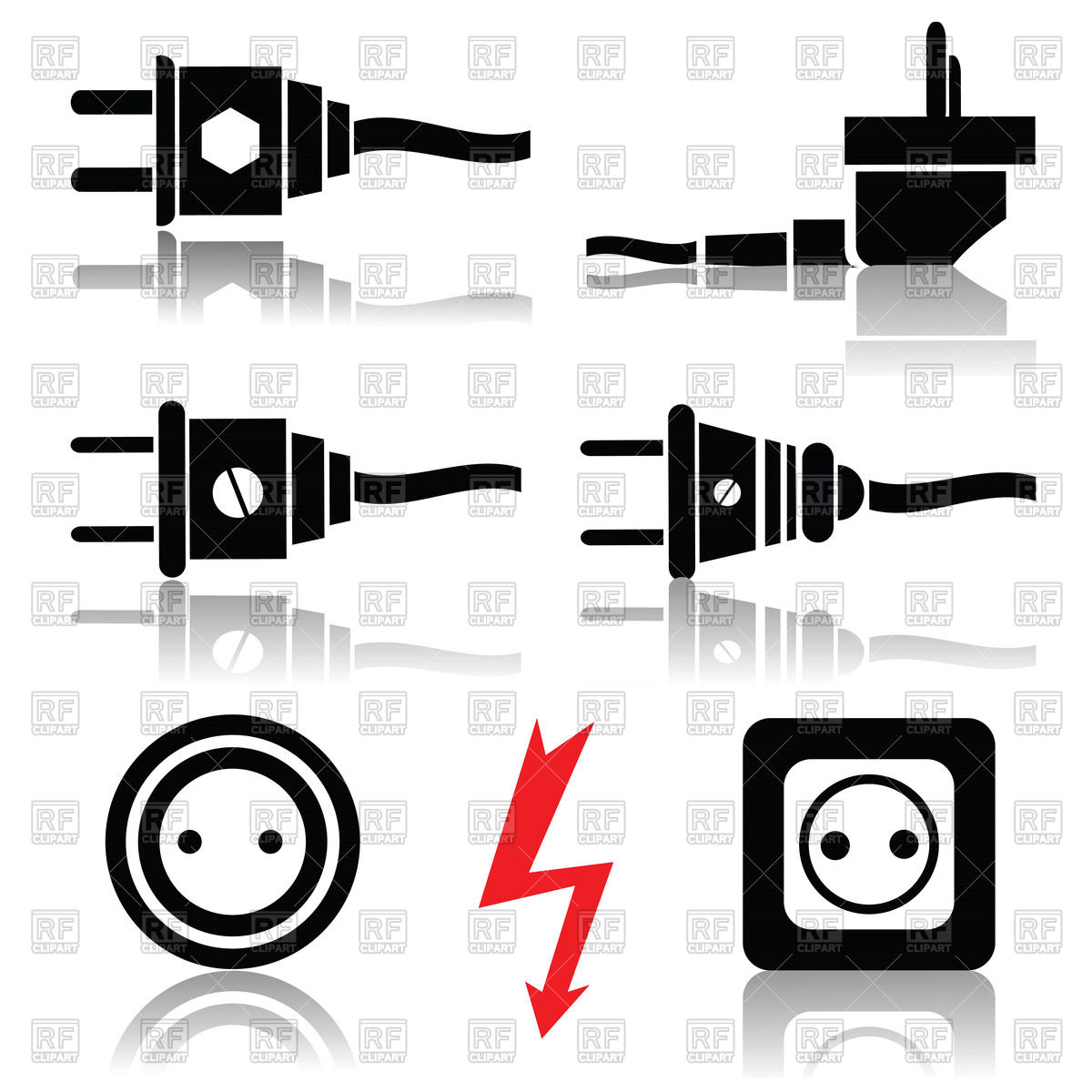 1200x1200 Silhouettes Of Plugs, Sockets And Electrical Outlet Vector Image