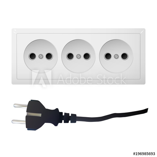 500x500 Electric Adapter With Three Connectors And Plug. Electrical Outlet