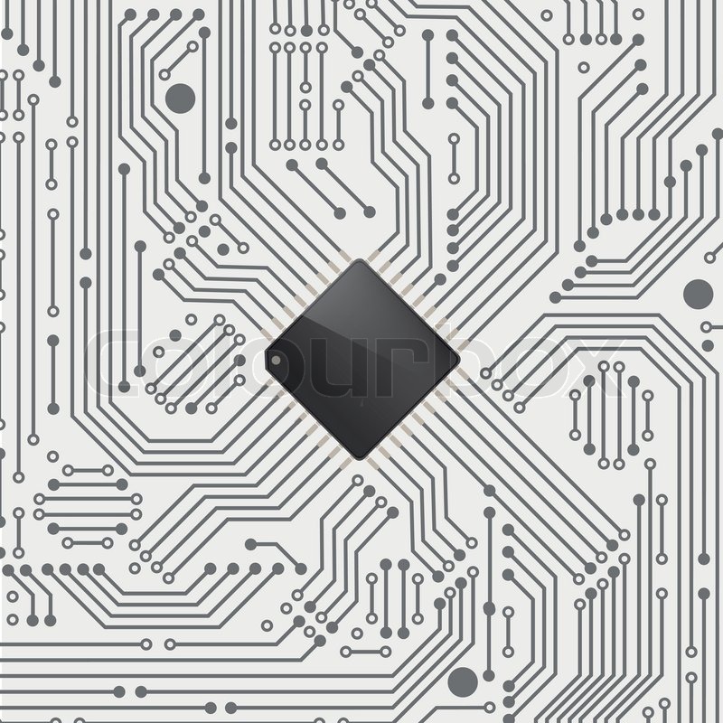 800x800 High Tech Electronic Circuit Board With Processor ,vector