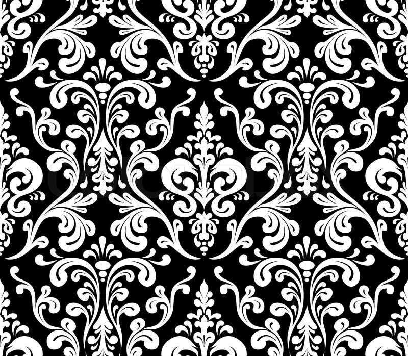 800x698 Vector. Seamless Elegant Damask Pattern. Black And White Stock