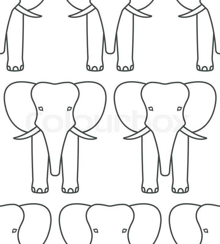 719x800 Seamless Pattern Of The Cartoon Contour Elephant Faces Stock