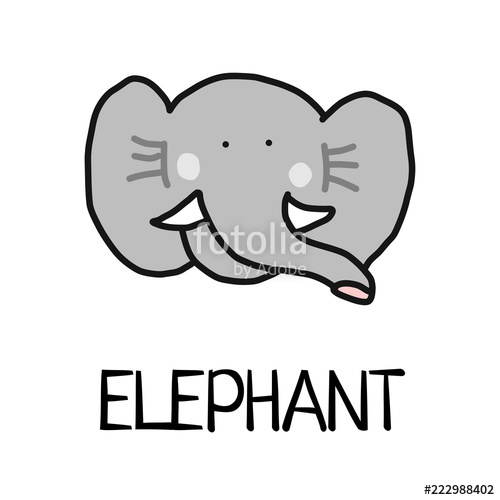 500x500 Cartoon Vector Flat Illustration Of Cute Elephant Face For Baby