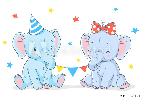 500x350 Cute Elephants Girl And Boy Cartoon Hand Drawn Vector Illustration