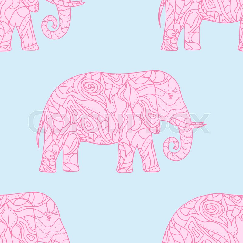 800x800 Seamless Pattern. Elephant. Design Zentangle. Hand Drawn Animal