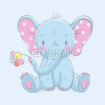 400x400 Cute Elephant With A Flower Cartoon Hand Drawn Vector Illustration