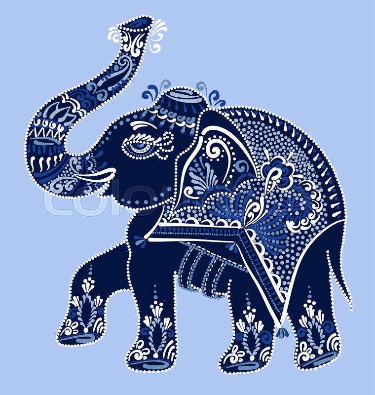 760x800 Ethnic Folk Art Indian Elephant, Vector Dot Painting Illustration