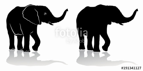 500x250 Silhouette Of Elephant, Vector Drawing Stock Image And Royalty