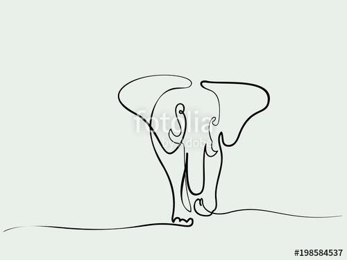 500x375 Continuous Different Wide Line Drawing. Elephant Walking Symbol