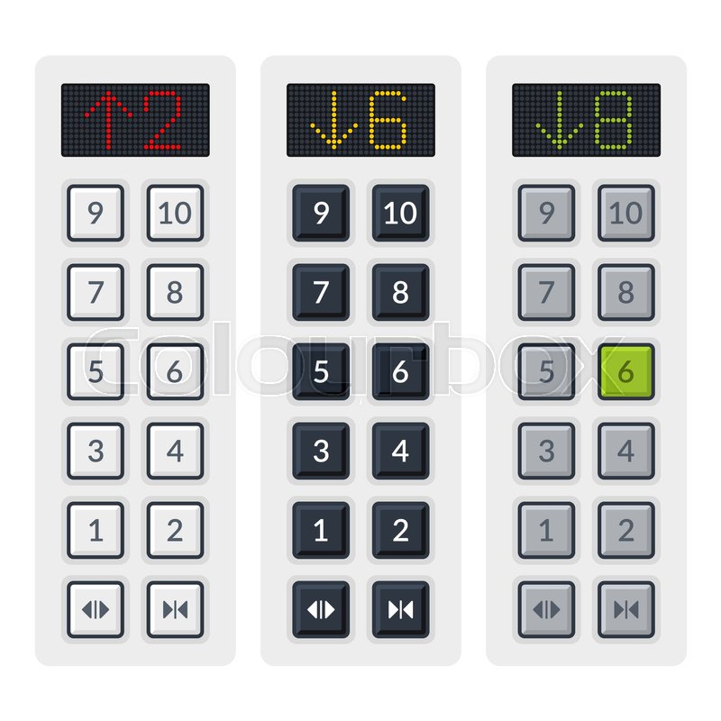 800x800 Steel Elevator Buttons Panel Set. Vector Illustration Stock