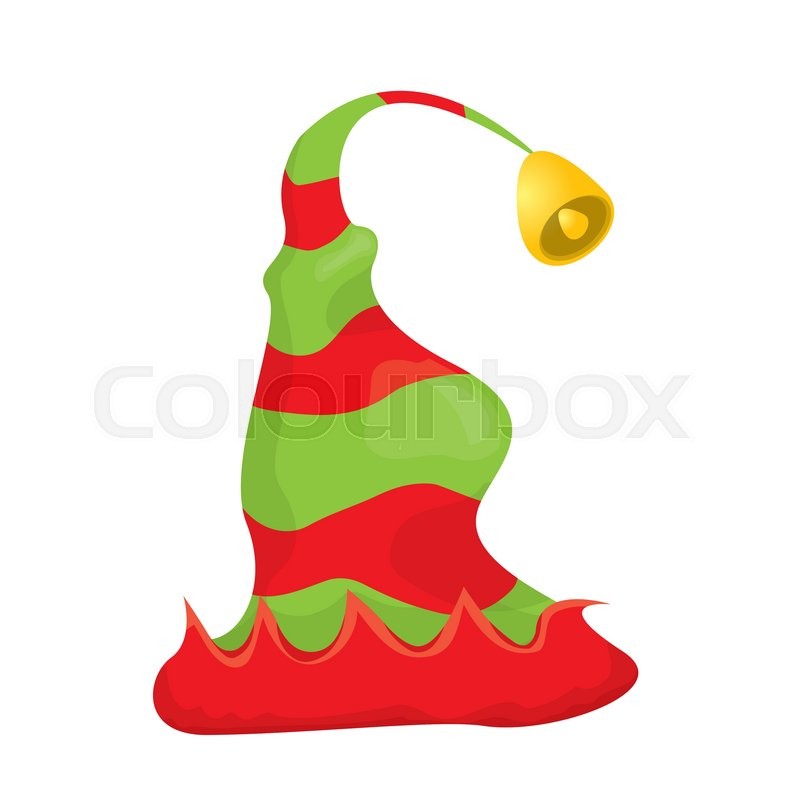800x800 Cartoon Green Christmas Elf Hat. Vector Illustration Stock