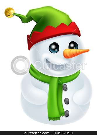 332x464 Christmas Snowman In Elf Hat Stock Vector