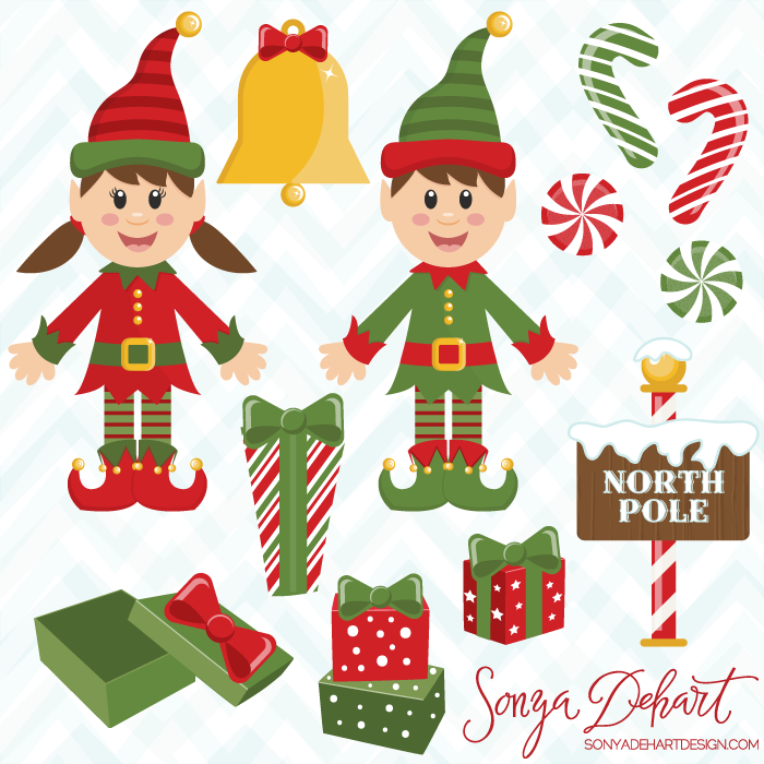 700x700 Vector Christmas Elves And Presents
