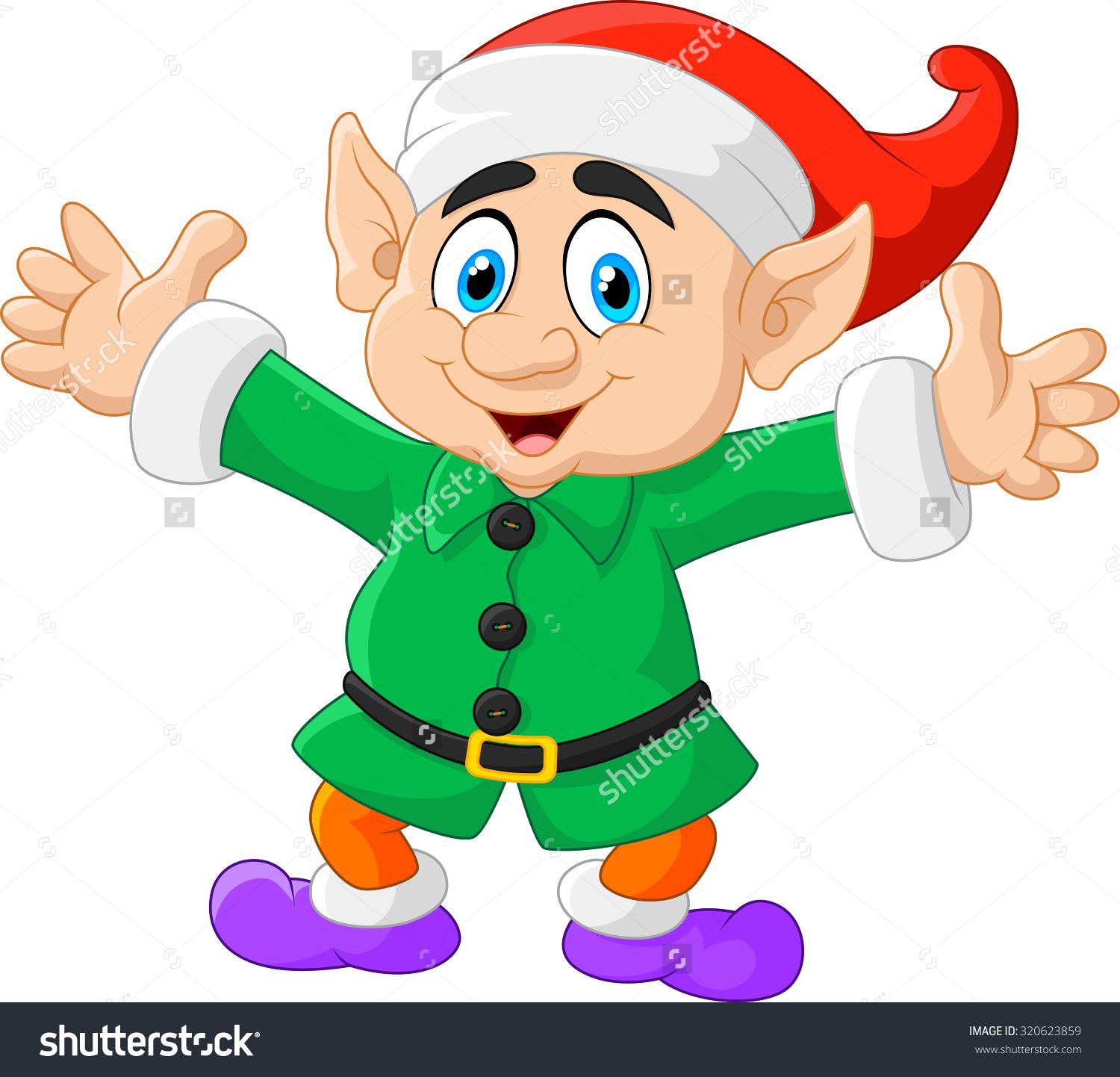 1500x1442 Cartoon Christmas Elf Waving With Both Hands Stock Vector
