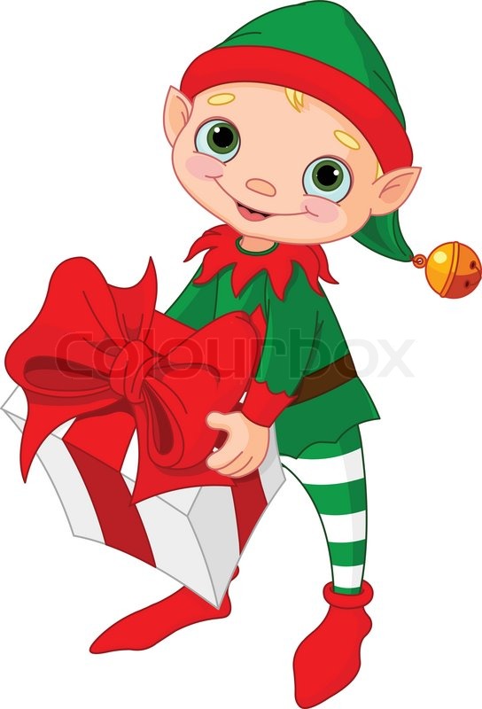 544x800 Christmas Elf With Gift Stock Vector Colourbox