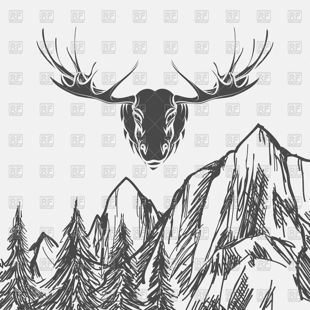 1200x1200 Hand Drawn Forest And Elk Vector Image Vector Artwork Of Nature