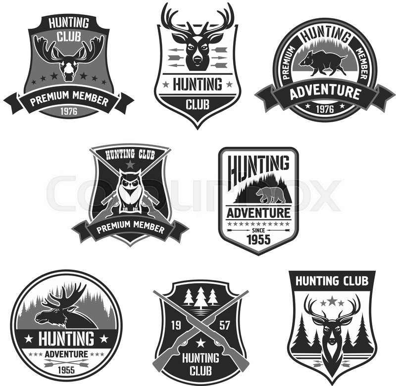 800x780 Hunting Adventure Or Hunters Club Icons. Open Season Badges With