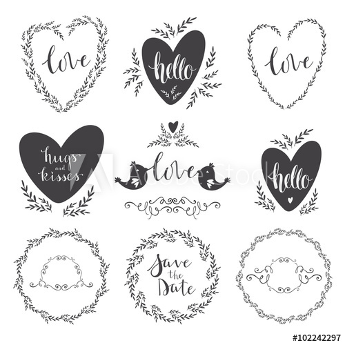 500x500 Set Of Decorative Design Elements Frames, Hearts, Embellishments