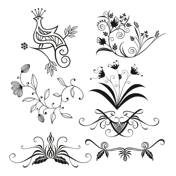 570x570 Clipart Digital Floral Design Elements Vector Graphics Etsy