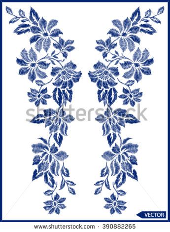 345x470 Flowers Neck Line Embroidery Graphic Designs
