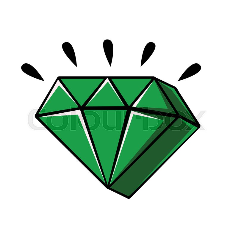 800x800 Emerald Crystal Of A Diamond Shape, Cartoon Vector Illustration