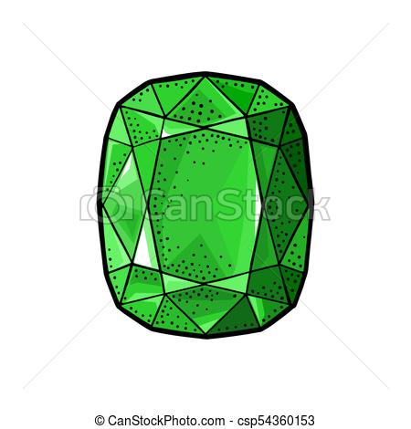 450x470 Emerald Gem Stone. Vintage Color Vector Engraving Illustration For