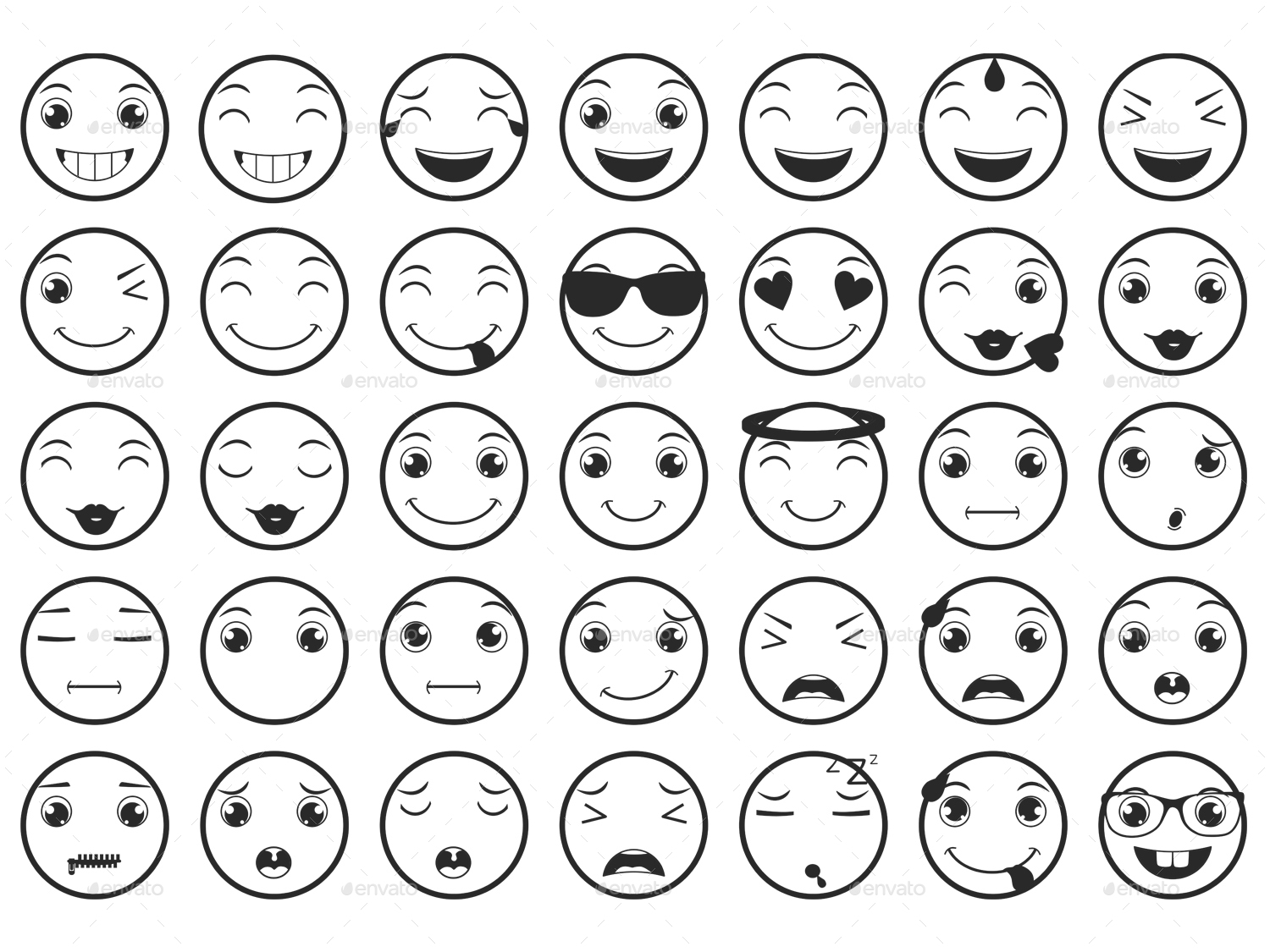 1500x1125 Line Emoticons Emoji Vector Set By Land Art Graphicriver