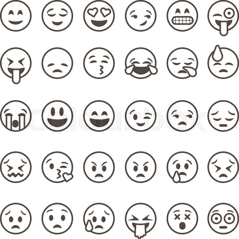 800x800 Set Of Outline Emoticons, Emoji Isolated On White Background