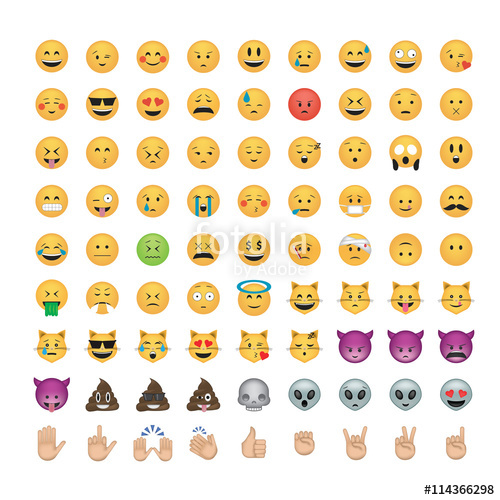 500x500 Set Of Emoticon Vector Isolated On Black Background. Emoji Vector