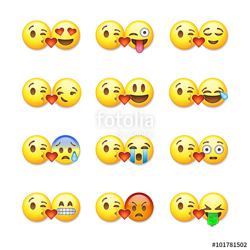 500x500 Set Of Emoticons, Emoji Isolated On White Background, Vector