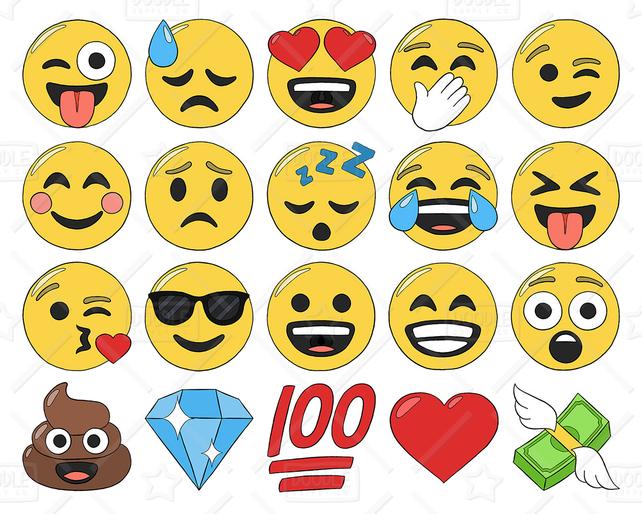 642x514 Emoji Clipart Vector Pack Smiley Faces Clipart Hand Drawn Etsy