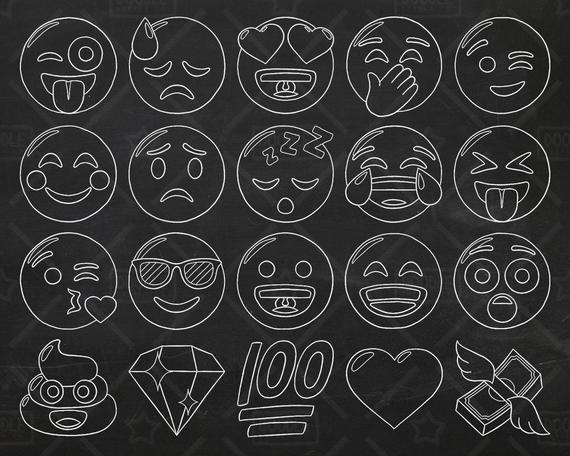 570x456 Chalkboard Emoji Vector Pack Smiley Faces Clipart Hand Drawn Etsy