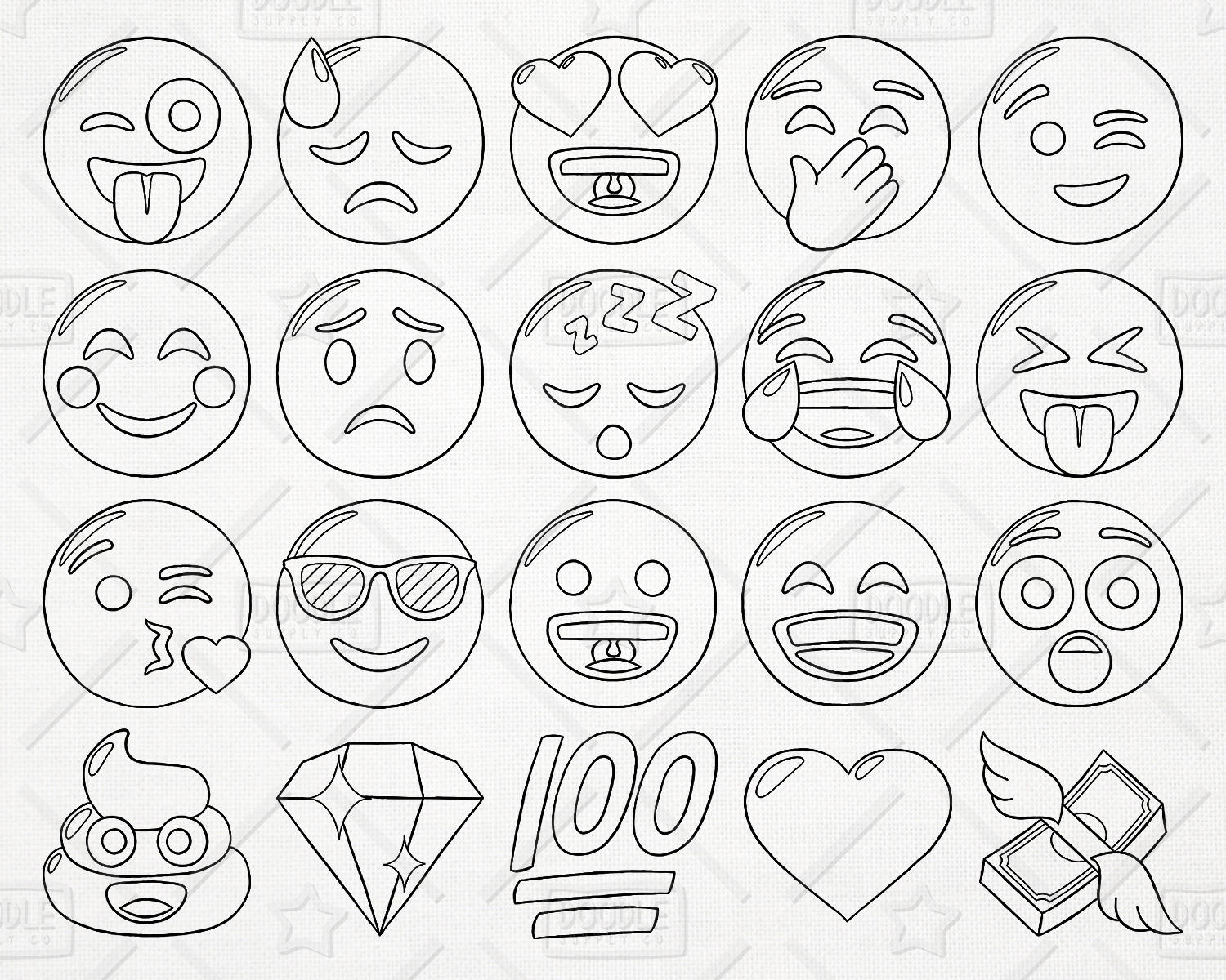 1500x1200 Doodle Emoji Vector Pack Smiley Faces Clipart Hand Drawn Etsy