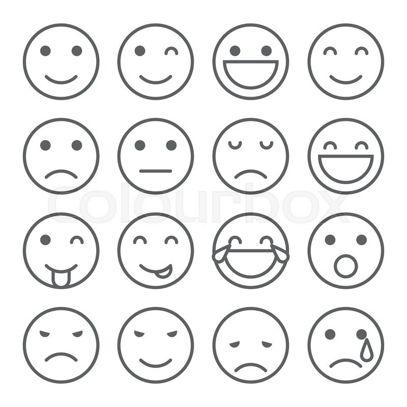 800x800 Emoji Faces Simple Icons. Set Of Emoticons Illustrations Stock