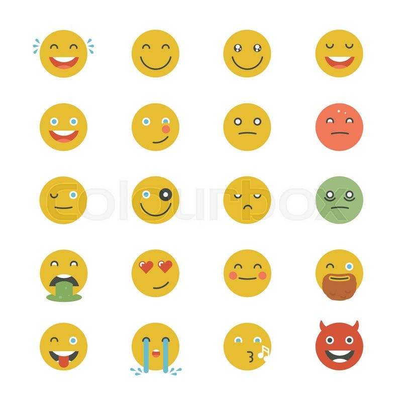 800x800 Emoticons Collection. Set Of Emoji. Flat Monochrome Style