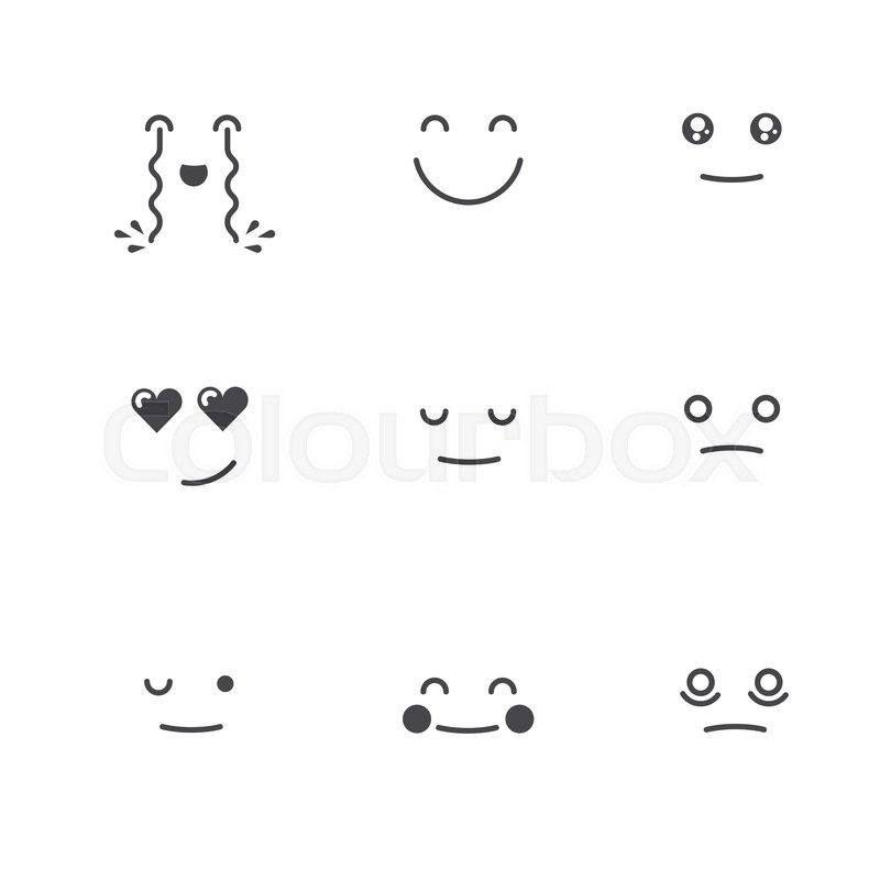 800x800 Emoticons Collection. Set Of Emoji. Monochrome Thin Line Style