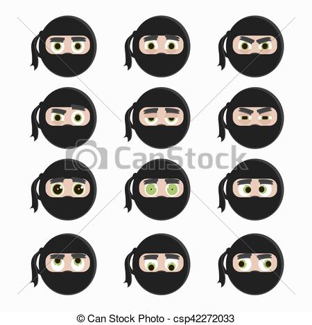 450x470 Set Of Cute Ninja Emoticons. Vector Illustration.