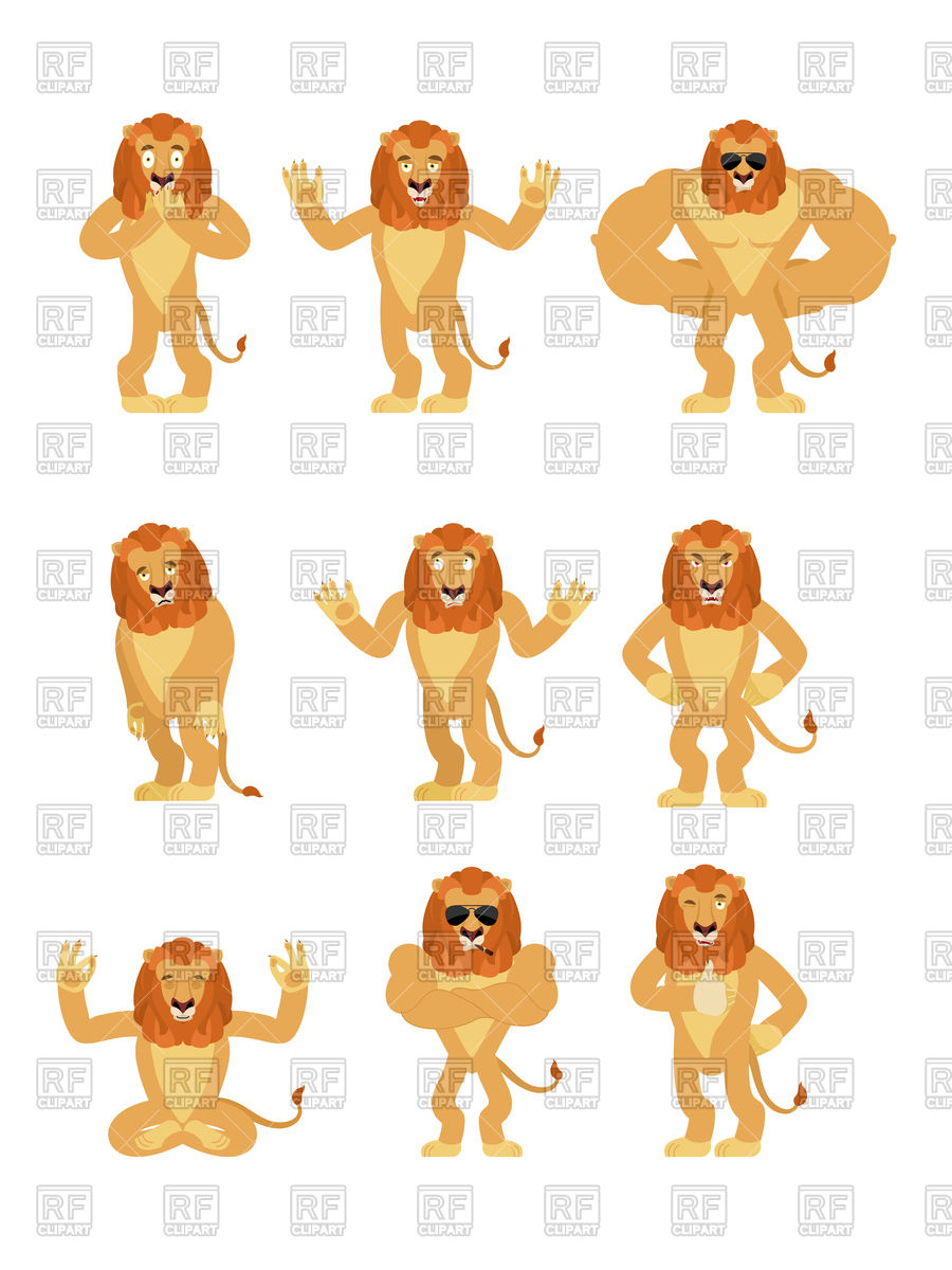 900x1200 Set Of Lion Poses And Emotion Vector Image Vector Artwork Of