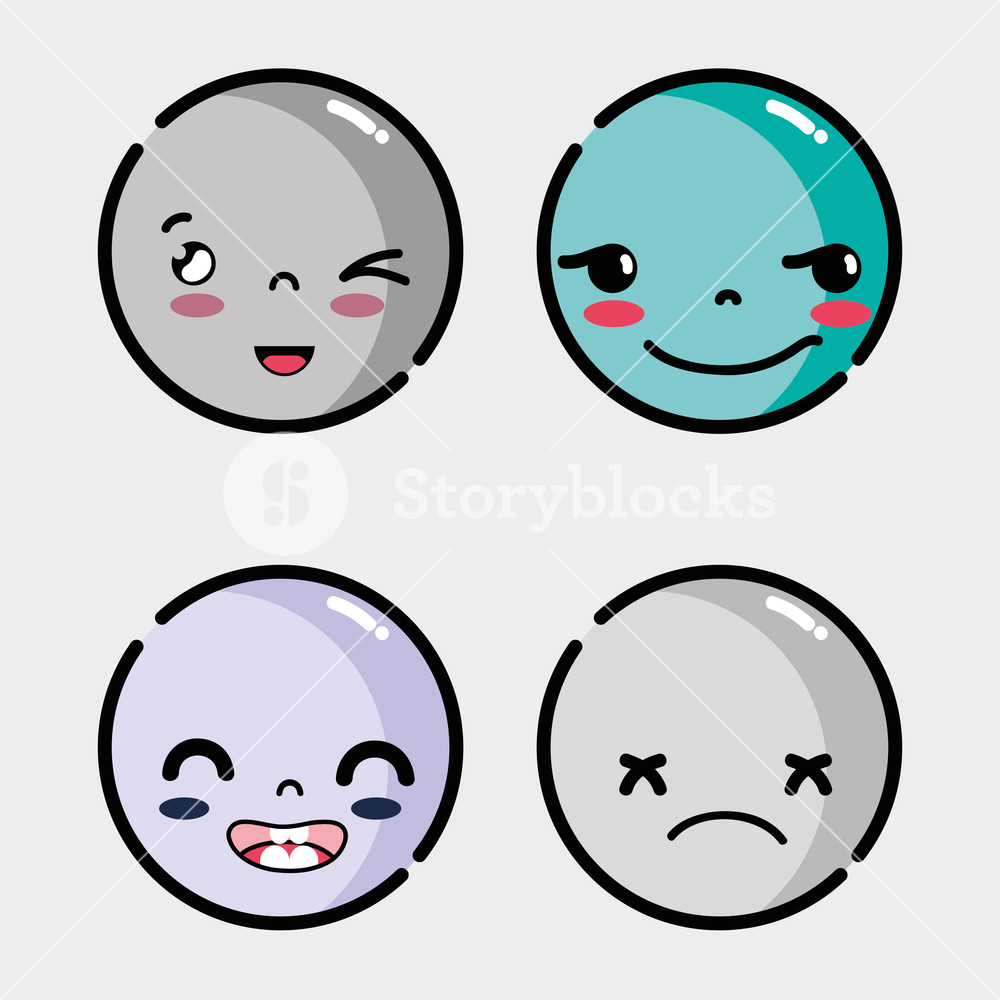 1000x1000 Set Faces Emoji With Different Emotion Vector Illustration Royalty
