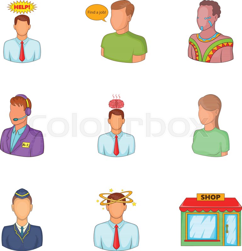 770x800 Responsible Employee Icons Set. Cartoon Set Of 9 Responsible