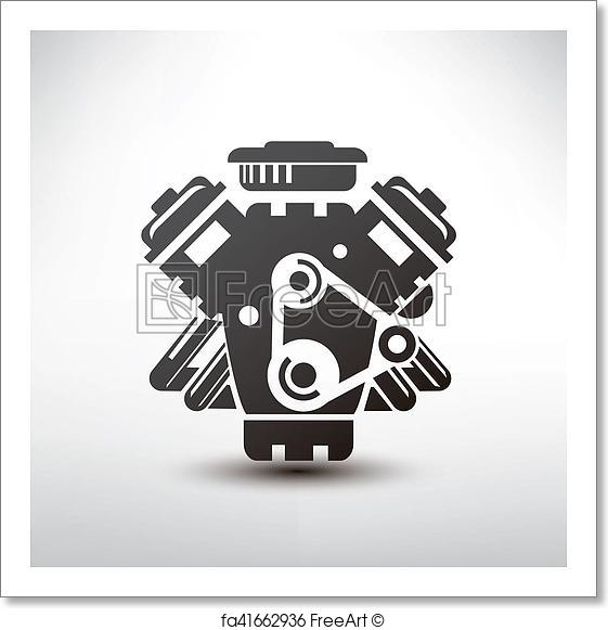561x581 Free Art Print Of Car Engine Symbol, Stylized Vector Silhouette Of